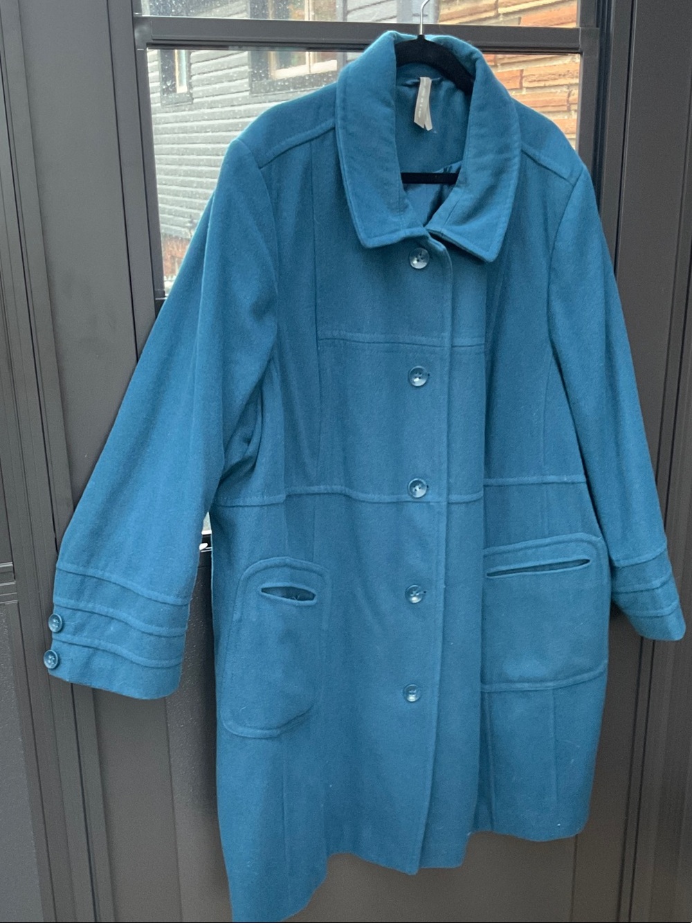Women's Teal Single-Breasted Wool Blend Peacoat